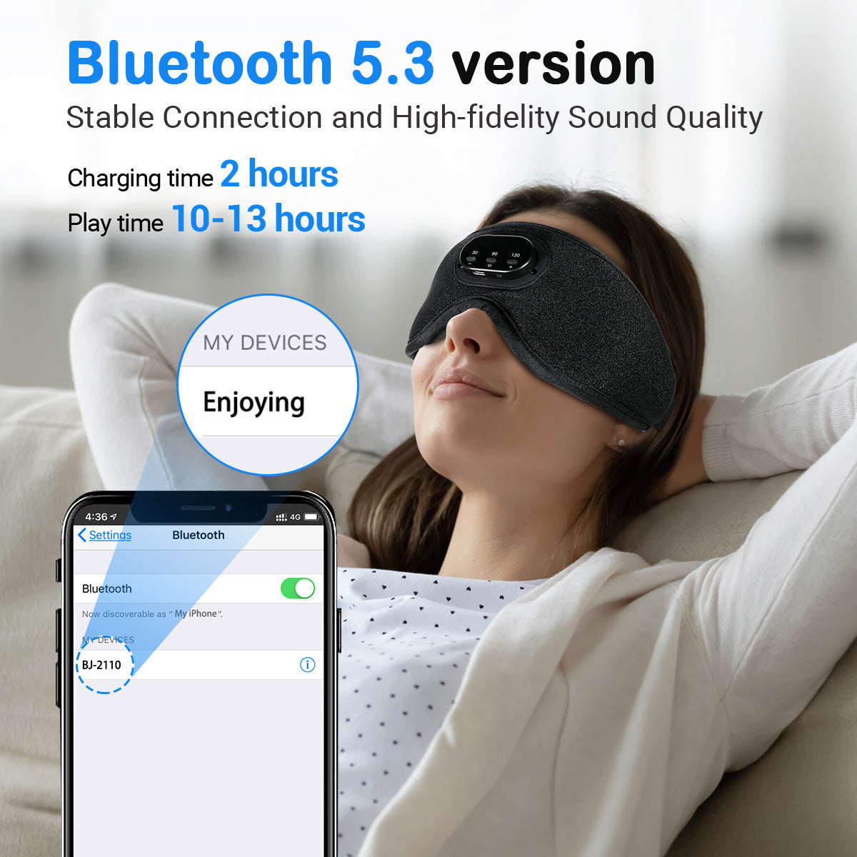 Smart White Noise Sleeping Mask | 3D Eye Socket | Full Blackout | Breathable | Bluetooth