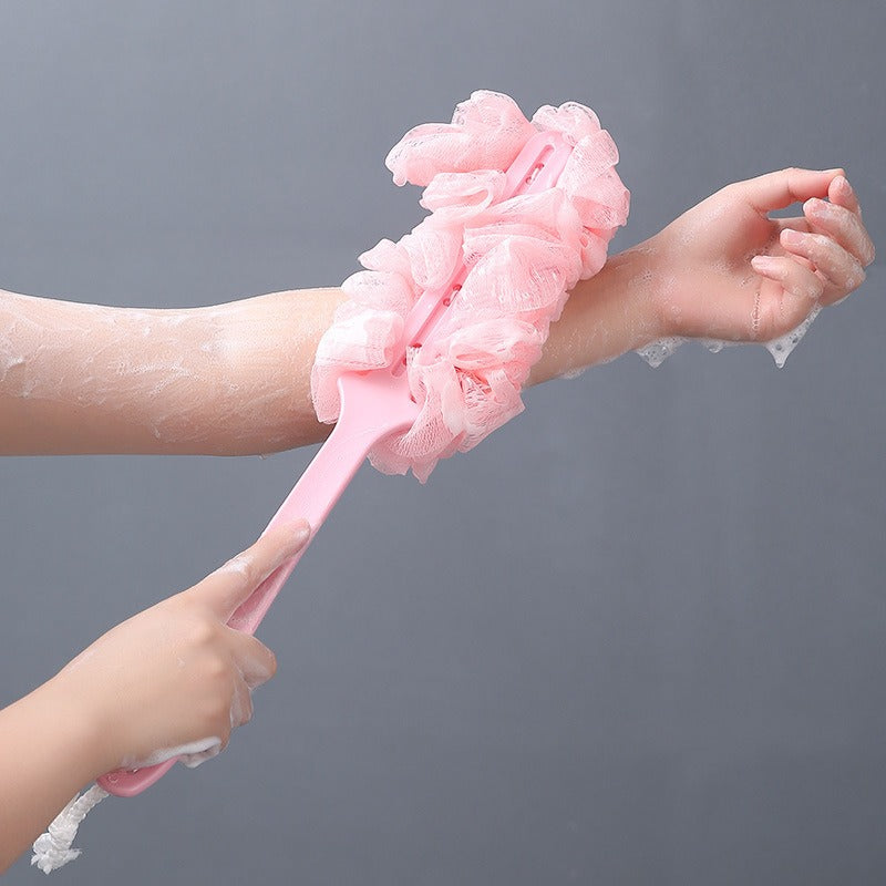Long handled large bath brush, Long handled scrubbing bath tool, Flower bath brush, Scrubbing bath brush, Scrubbing bath ball.
