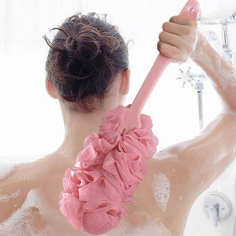Long handled large bath brush, Long handled scrubbing bath tool, Flower bath brush, Scrubbing bath brush, Scrubbing bath ball.