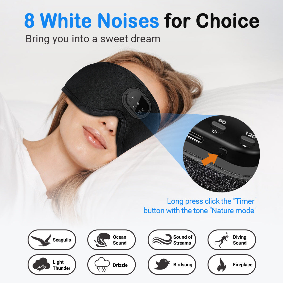 Smart White Noise Sleeping Mask | 3D Eye Socket | Full Blackout | Breathable | Bluetooth